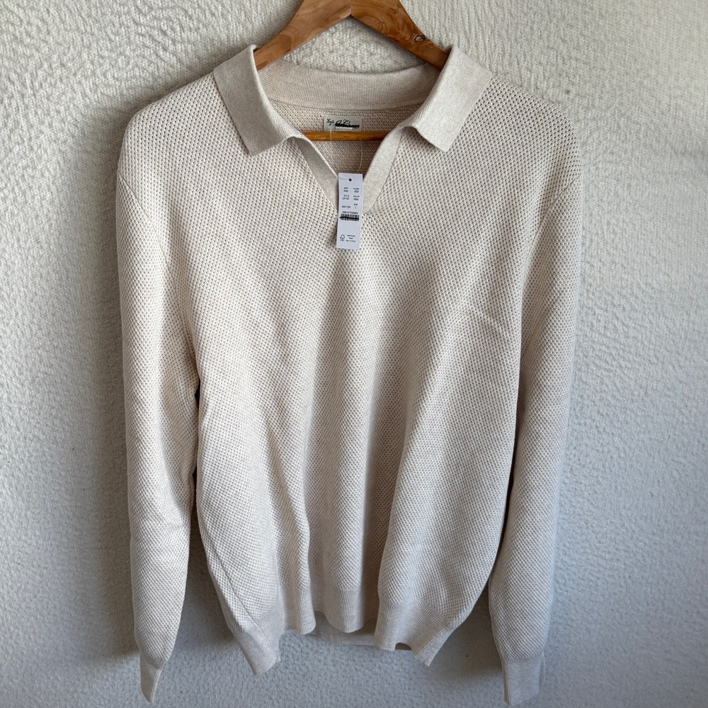 J. Crew Men's Cream Knit Polo Sweater
